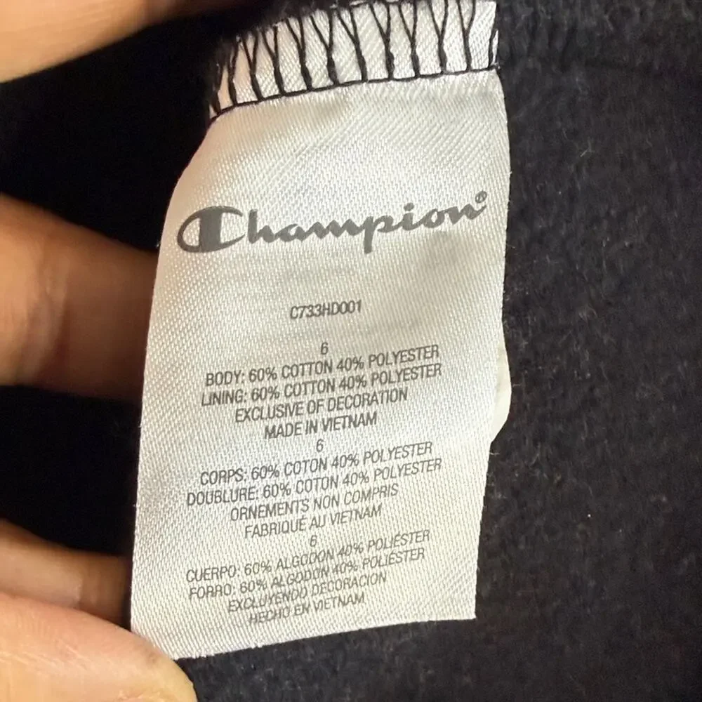 Champion Black Unisex Pullover Embroidered Logo Kids Hoodie size 6